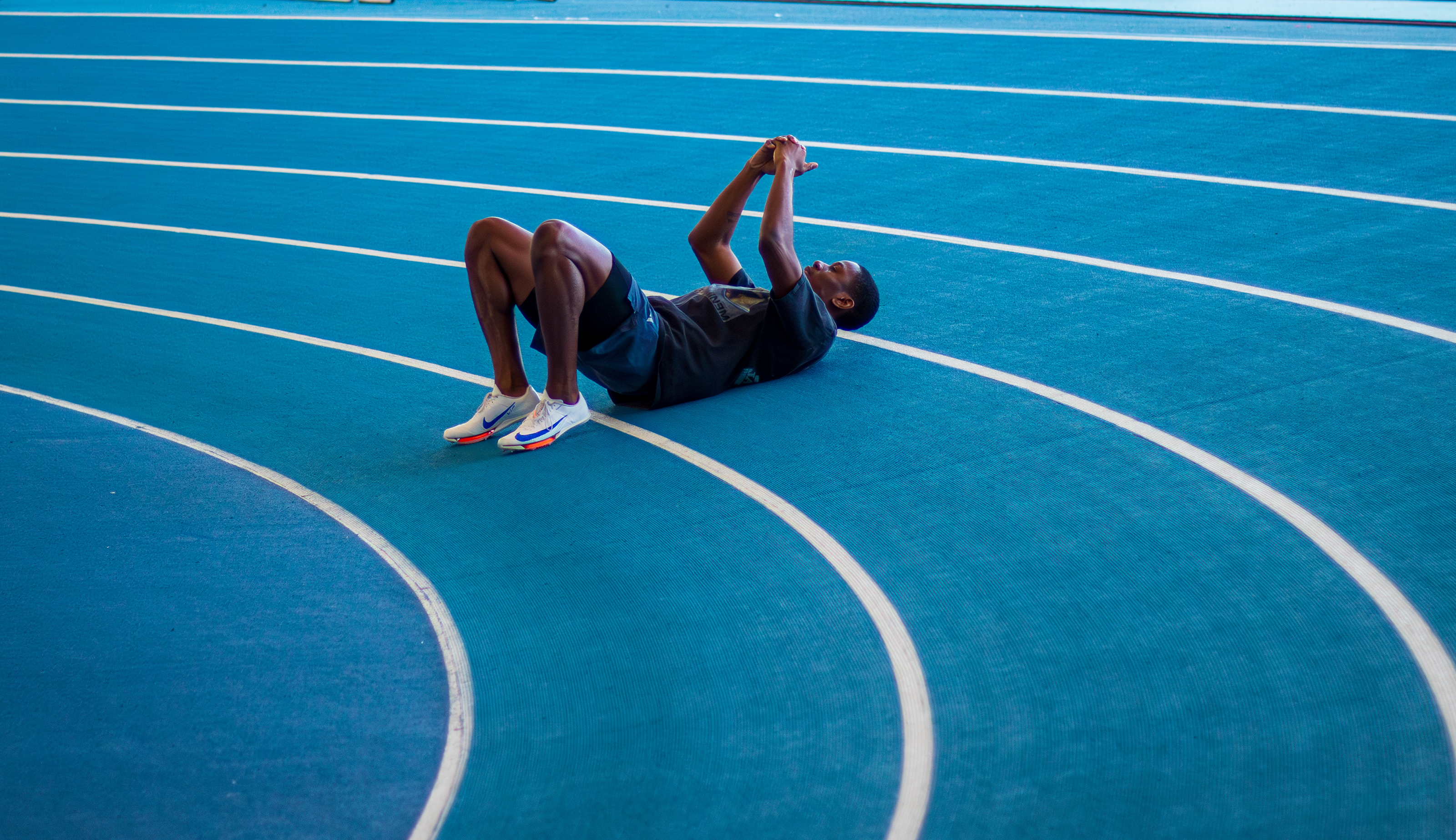 Ojie Edoburun British sprinter training at Lee Valley Athletics Centre London